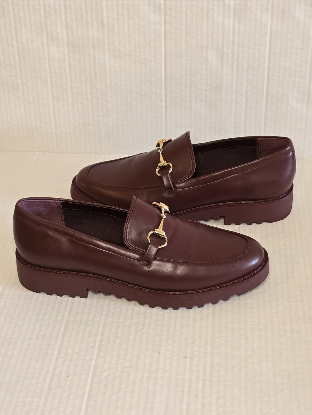 Franco Sarto Cason Loafers Shoes Women's Size 8.5 Burgundy Horsebit Lug Sole